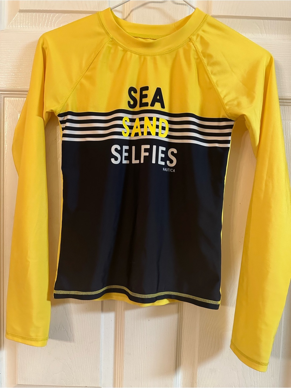 Nautica Kids Yellow and Navy Long Sleeve Rash Guard Shirt
